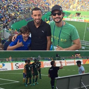 Nenê, seu filho e Rodrigo Santoro Nenê, seu filho e Rodrigo Santoro
