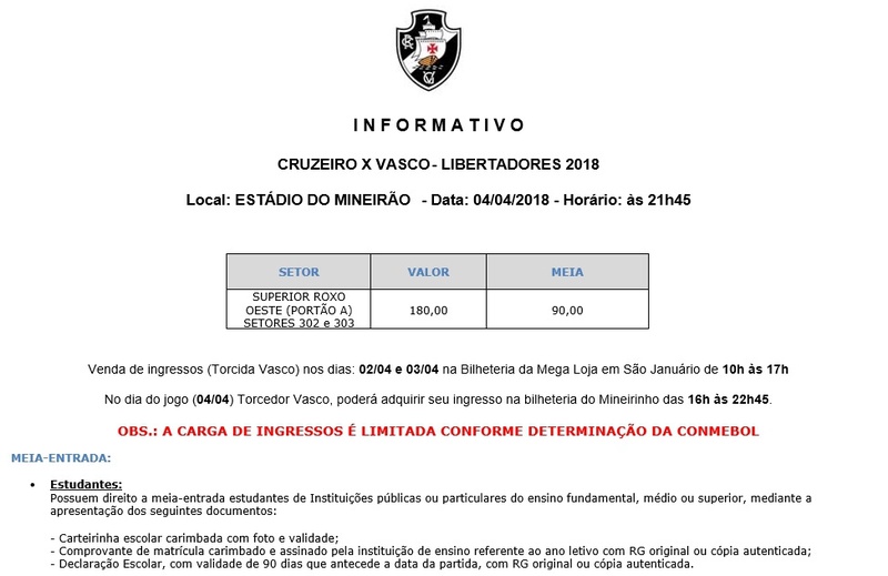 Informativo Vasco x Cruzeiro