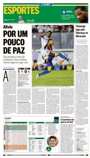 Jornais Vasco x Paraná