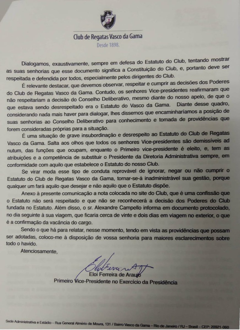 Declaração de Elói Ferreira