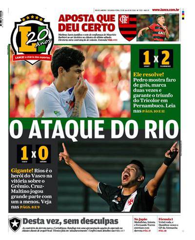 Jornal: Vasco 1 x 0 Grêmio