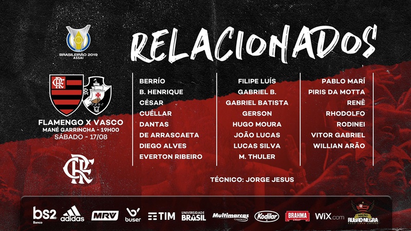 Relacionados do Flamengo para o clássico contra o Vasco