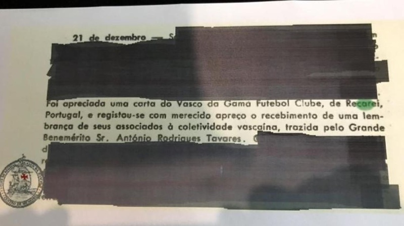 Cópia de documento que comprova troca de correspondências entre o Vasco do Rio e de Recarei