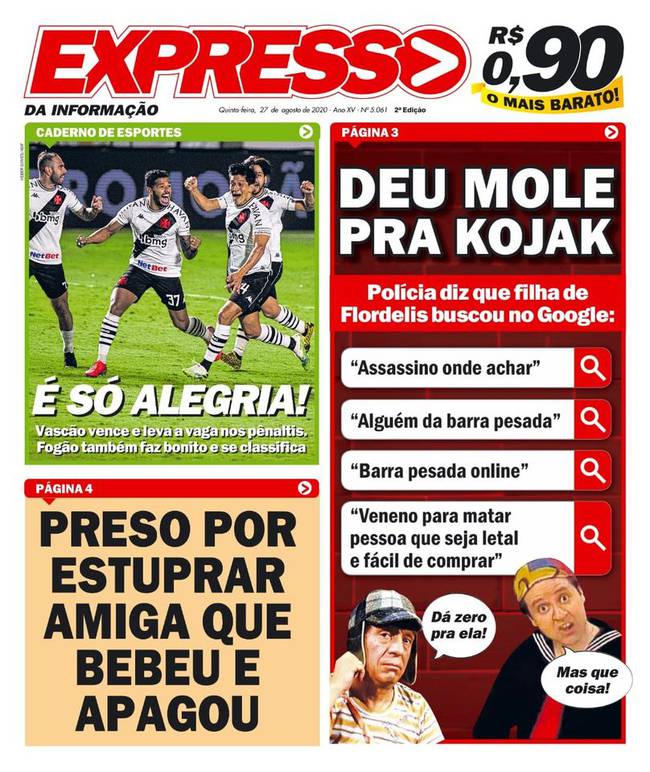 Capa jornal após classificação vascaína