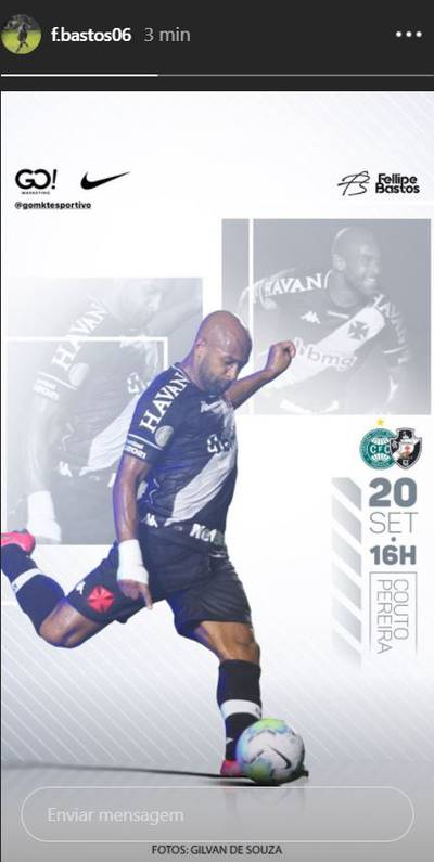 Fellipe Bastos publica imagem em referência ao jogo contra o Coritiba