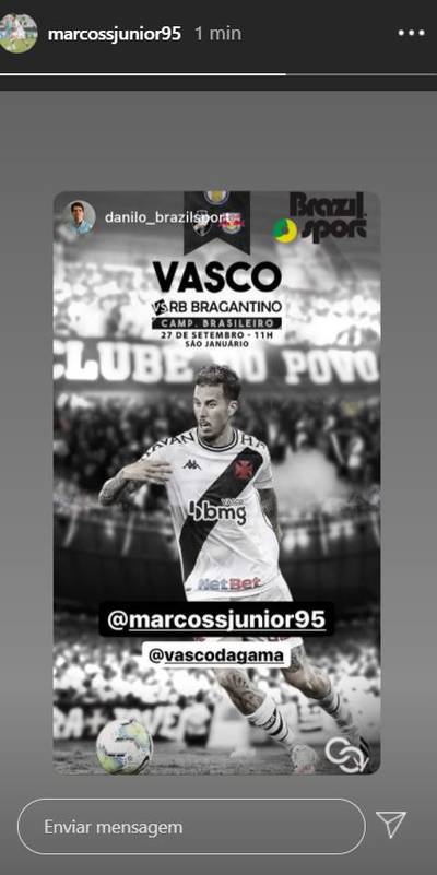 Marcos Jr publica imagem em referência ao jogo contra o RB Bragantino