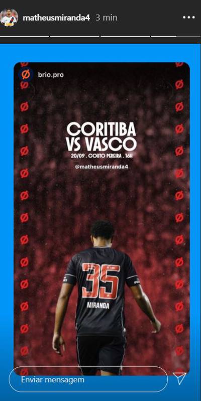 Miranda publica imagem em referência ao jogo contra o Coritiba