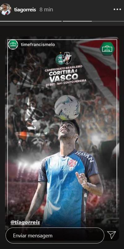 Tiago Reis publica imagem em referência ao jogo contra o Coritiba