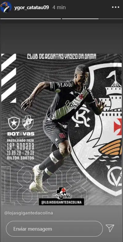 Ygor publica imagem em referência ao clássico contra o Botafogo