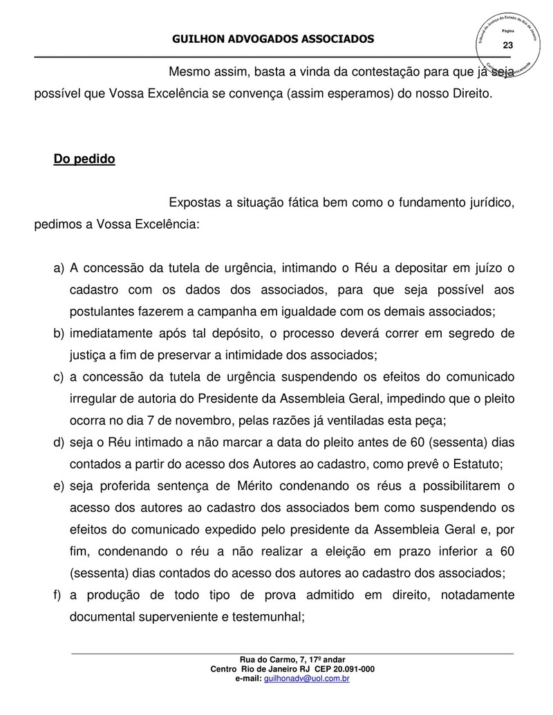 Argumentação apresentada por Sérgio Frias