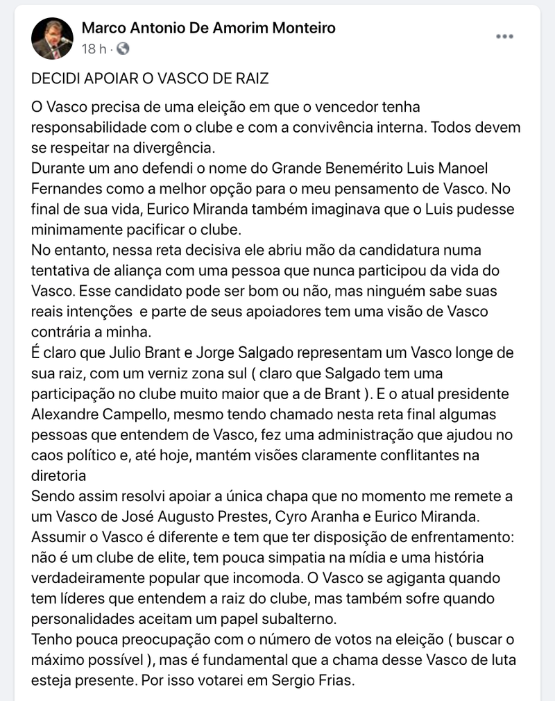 Texto declarando apoio