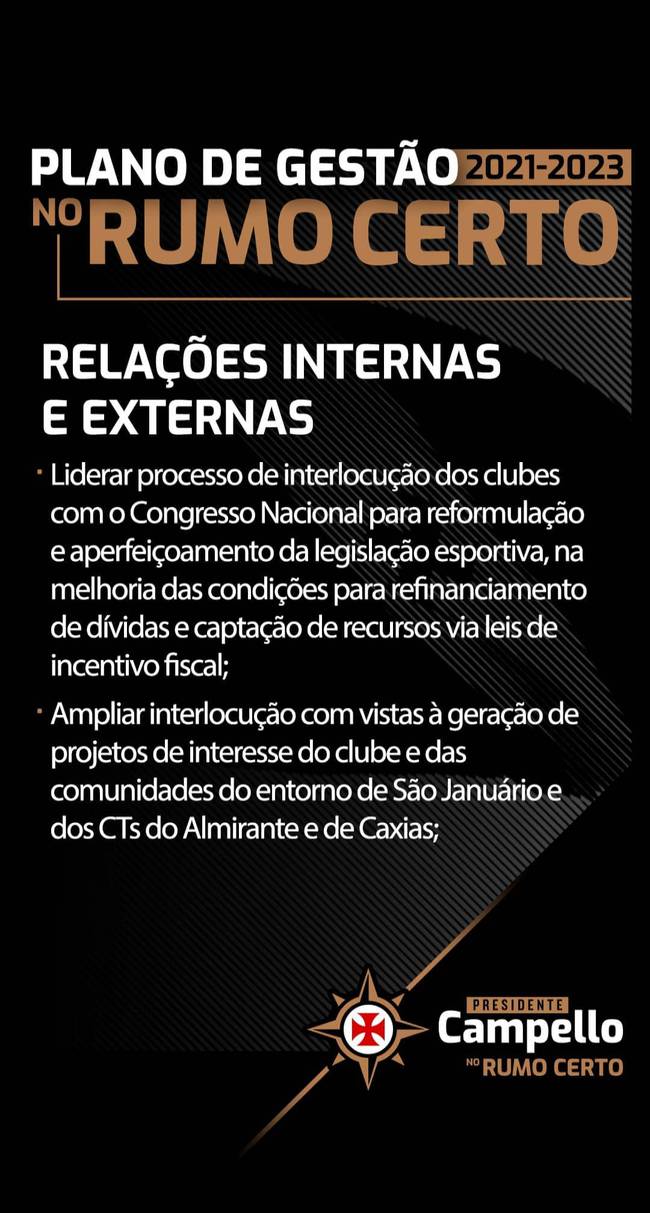 Plano de Gestão de Relações Internas e Externas da Chapa 'No Rumo Certo'