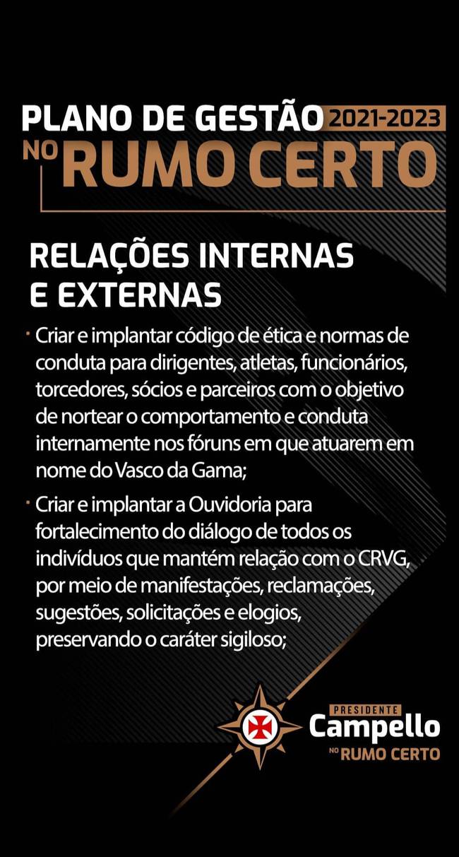 Plano de Gestão de Relações Internas e Externas da Chapa 'No Rumo Certo'