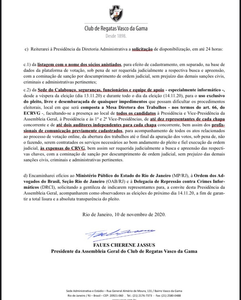 Convocação das eleições para o dia 14/11