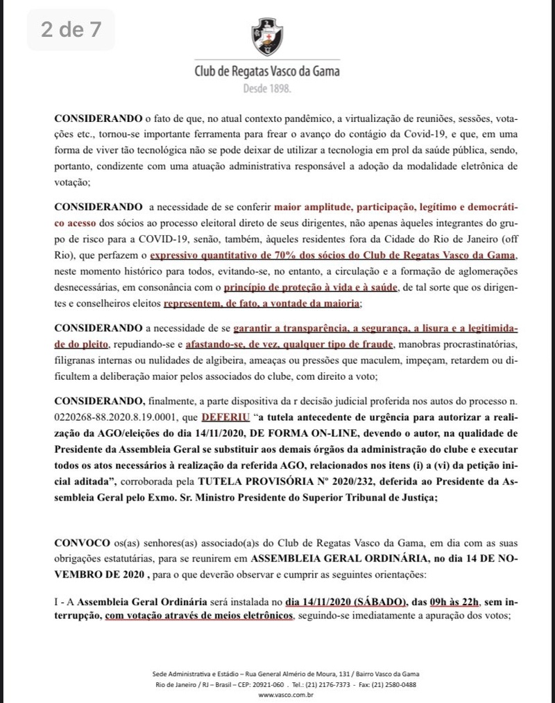 Convocação das eleições para o dia 14/11