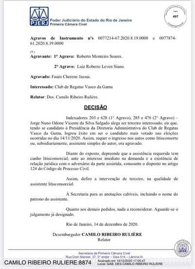 Desembargador Camilo Ruliere aceita Jorge Salgado como parte interessada no processo