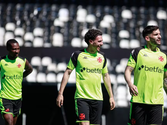Loide Augusto, Nuno Moreira e Benjamín Garré durante treino. (Matheus Lima/Vasco)