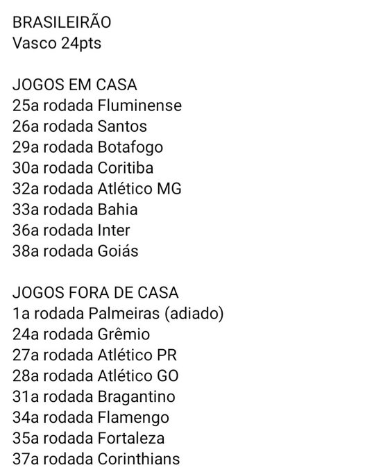 Confira os jogos que faltam para o Vasco no Brasileirão